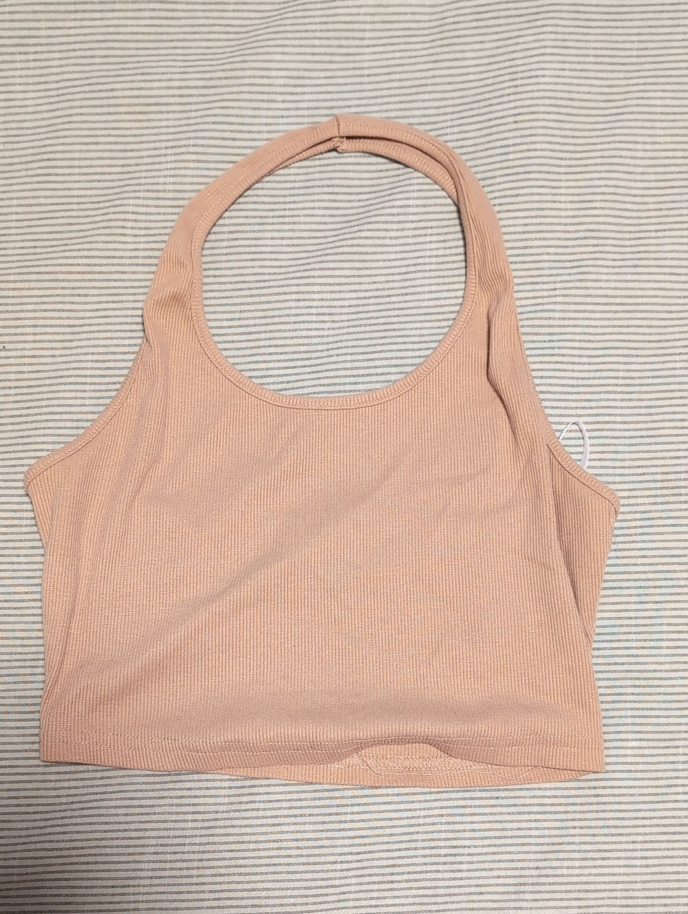 Ribbed Light Brown Halter Crop Top